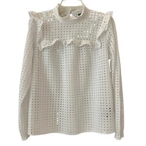 Who What Wear White Eyelet Blouse Womens Size L Ruffle Feminine Cottagecore
